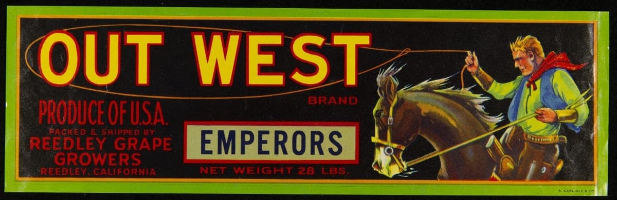 Crate Label, "Out West Brand Emperor Grapes," circa 1940