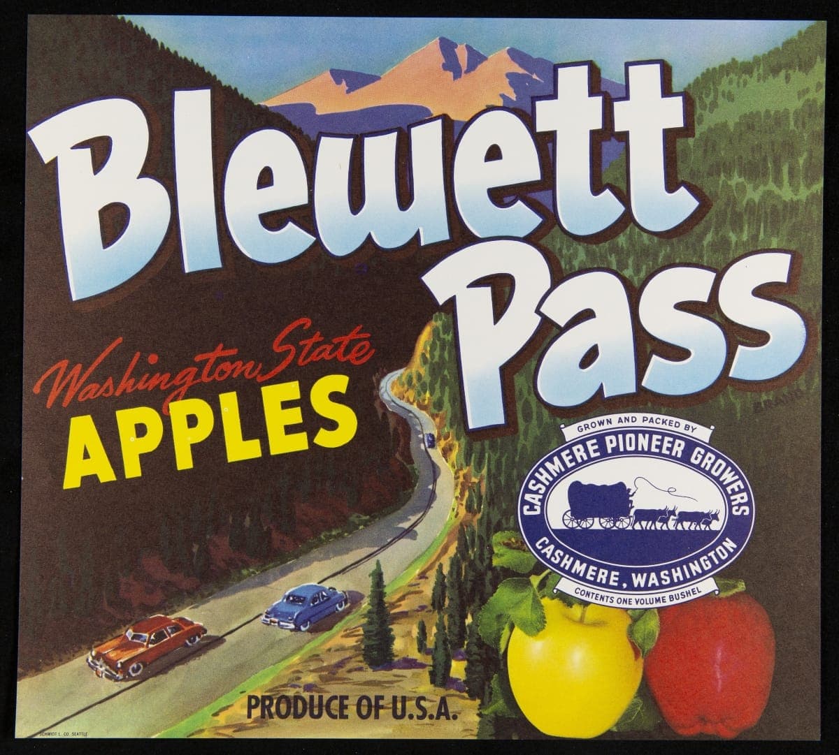 Crate Label, "Blewett Pass Brand Apples," 1945-1960