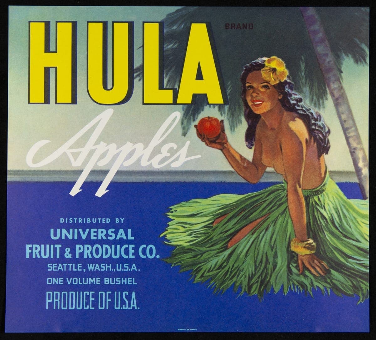 Crate Label, "Hula Brand Apples," circa 1950