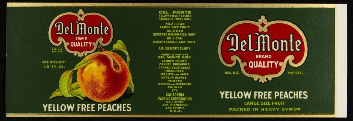 Can Label, "Del Monte Yellow Free Peaches," circa 1916