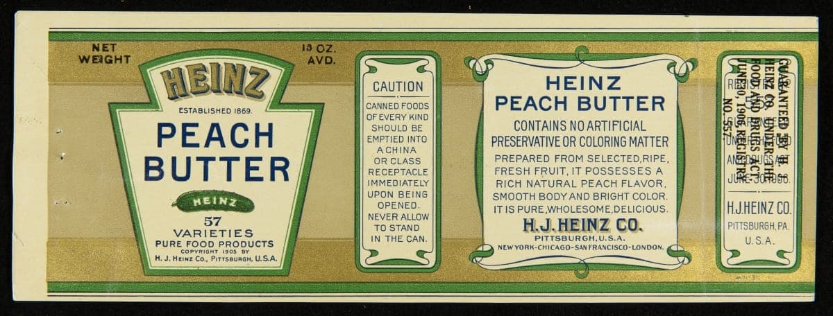 Can Label, "Heinz Brand Peach Butter," June 30, 1906