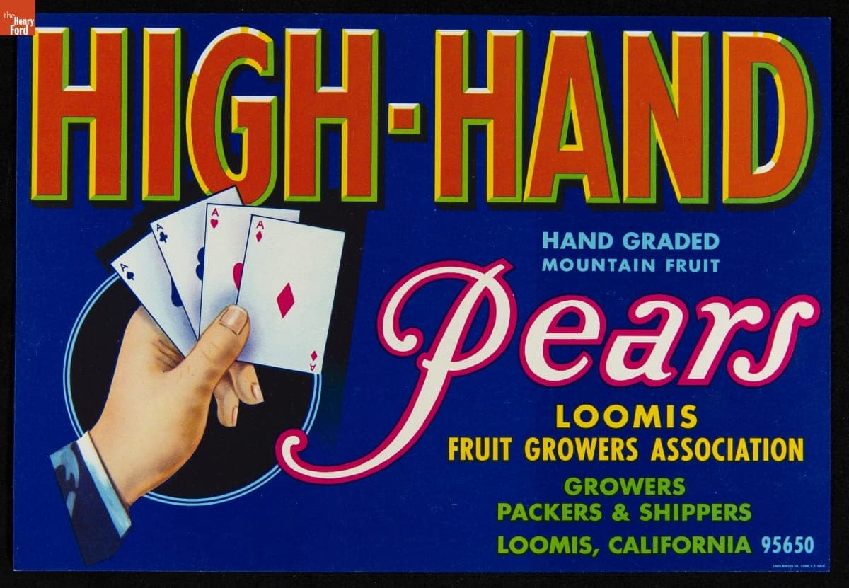 Crate Label, "High-Hand Brand Pears," 1906-1950