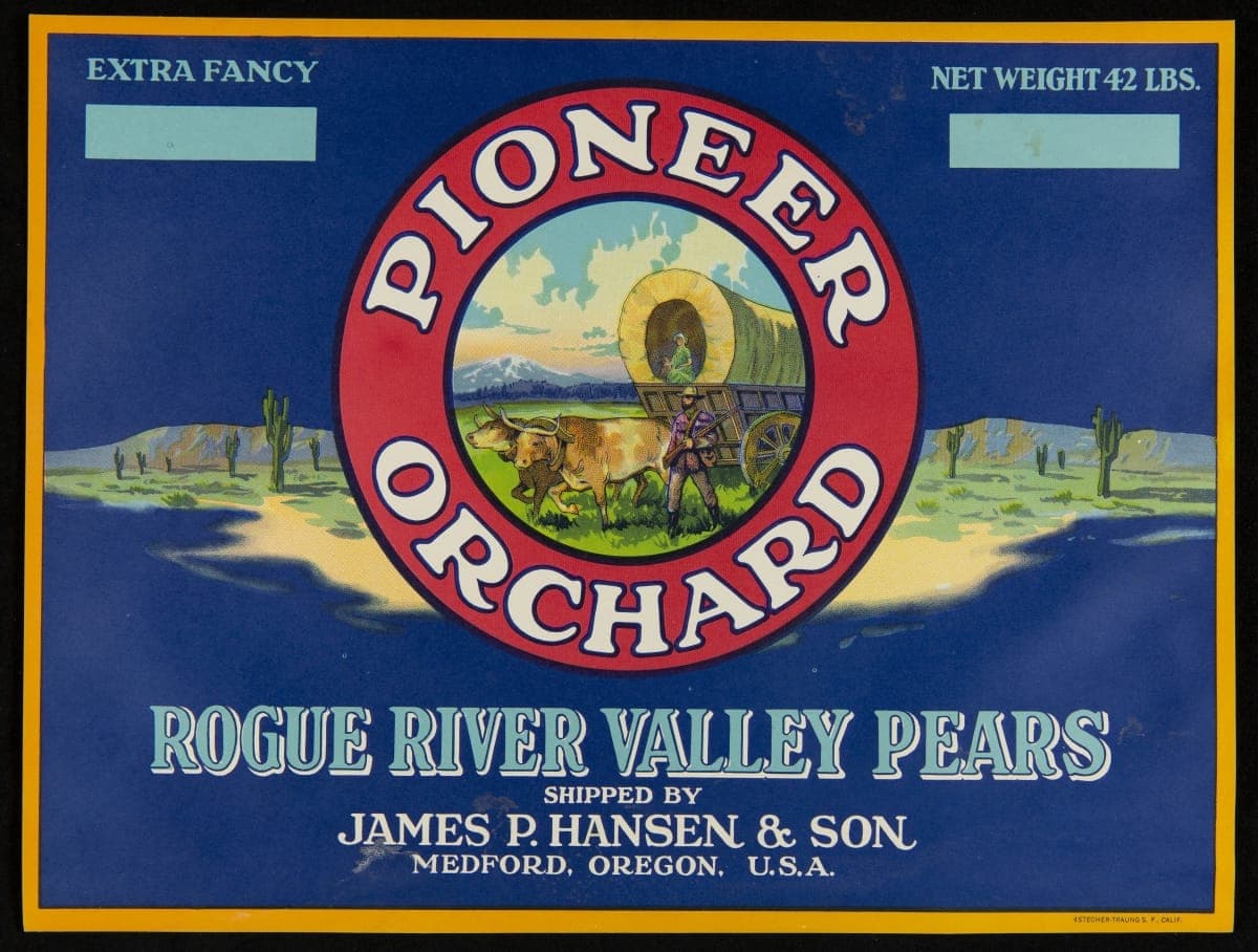Crate Label, "Pioneer Orchard Brand Rogue River Valley Pears," circa 1920