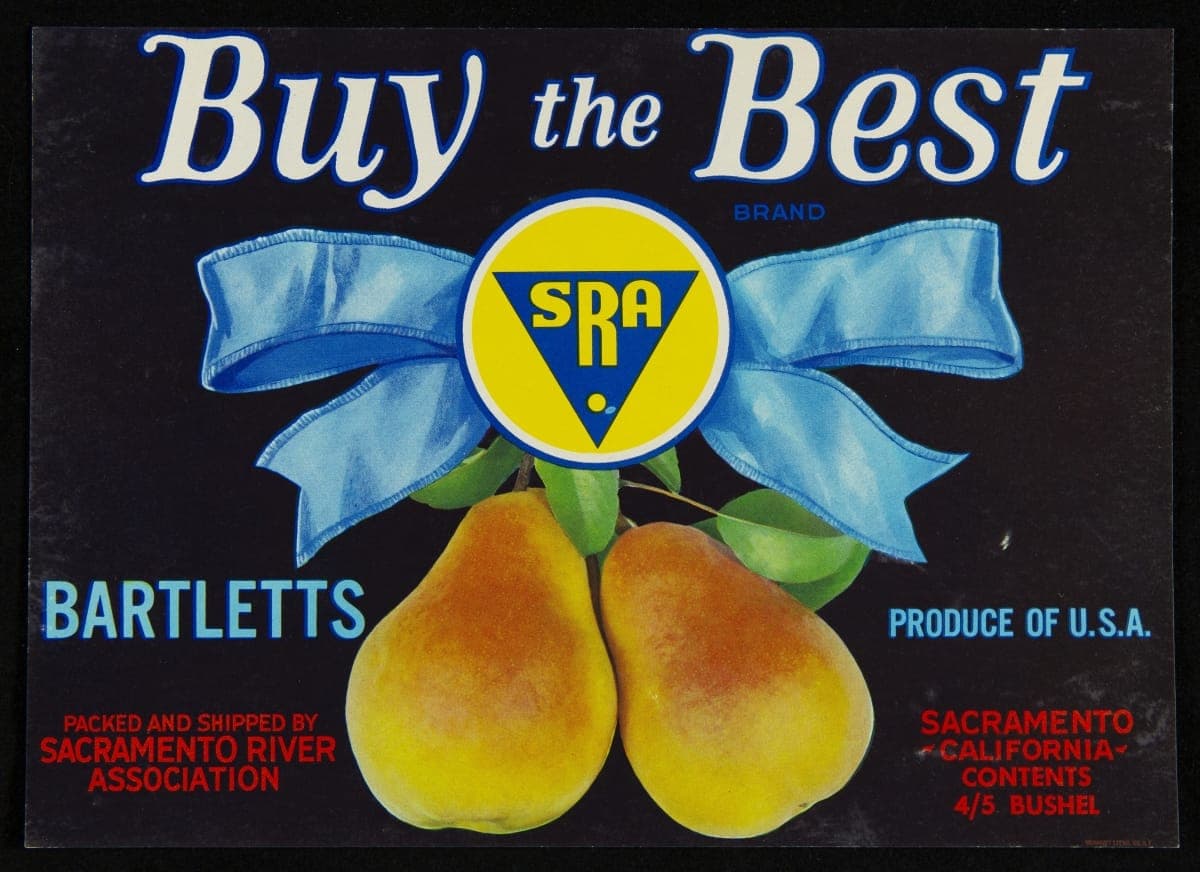 Crate Label, "Buy the Best Brand Bartlett Pears," circa 1940