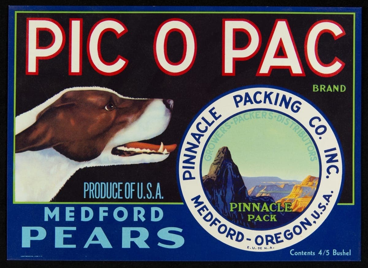 Crate Label, "Pic O Pac Brand Medford Pears," circa 1940