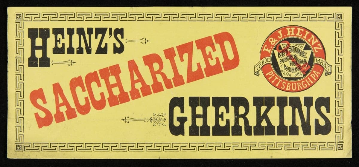 Crate Label, "F. & J. Heinz Company Saccharized Gherkin Pickles," circa 1880