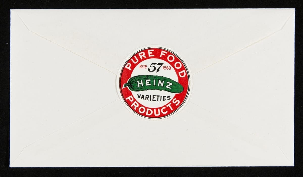 Sticker of the H. J. Heinz Company Trademark Pickle and "57" Logo