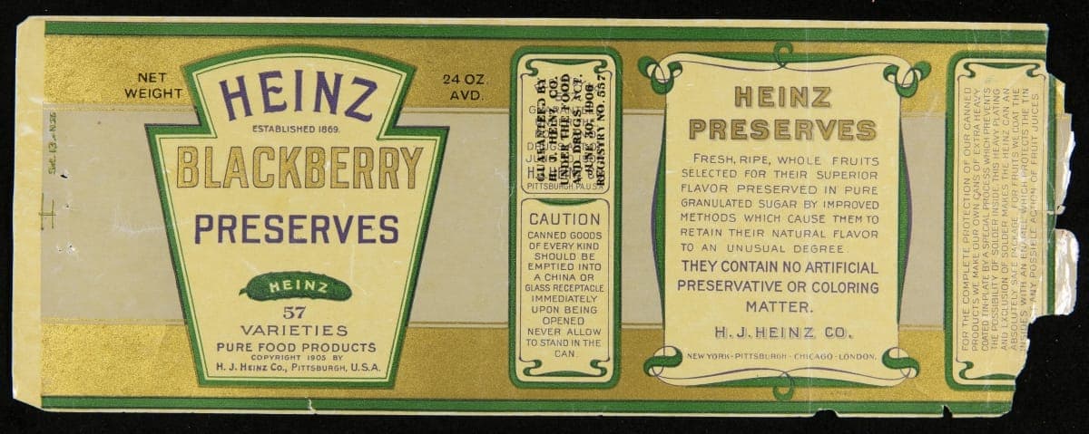 Can Label, "Heinz Brand Blackberry Preserves," 1906-1910