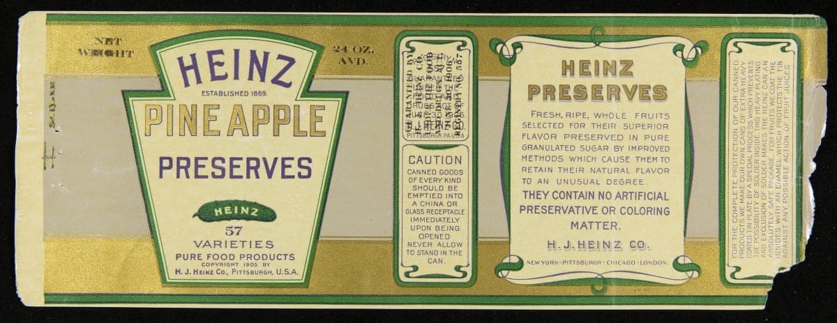 Can Label, "Heinz Brand Pineapple Preserves," 1906-1910