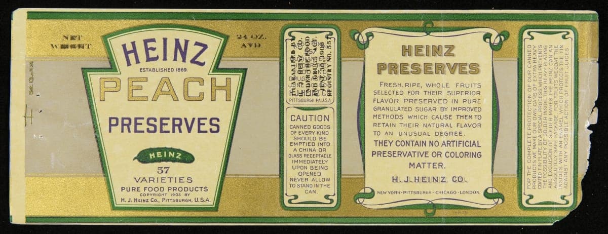 Can Label, "Heinz Brand Peach Preserves," 1906-1910