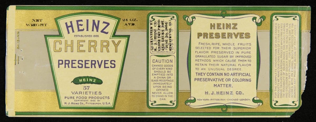 Can Label, "Heinz Brand Cherry Preserves," 1906-1910