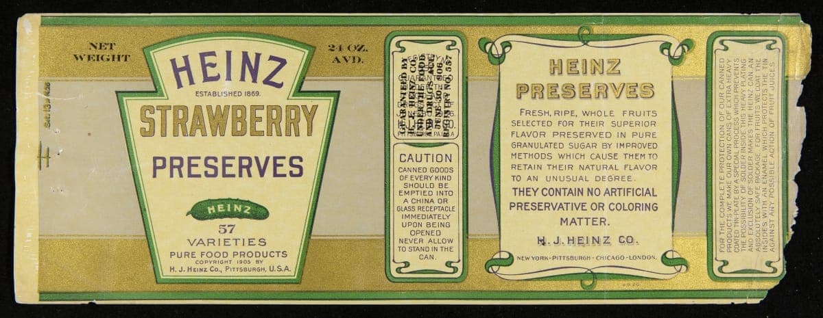 Can Label, "Heinz Brand Strawberry Preserves," 1906-1910