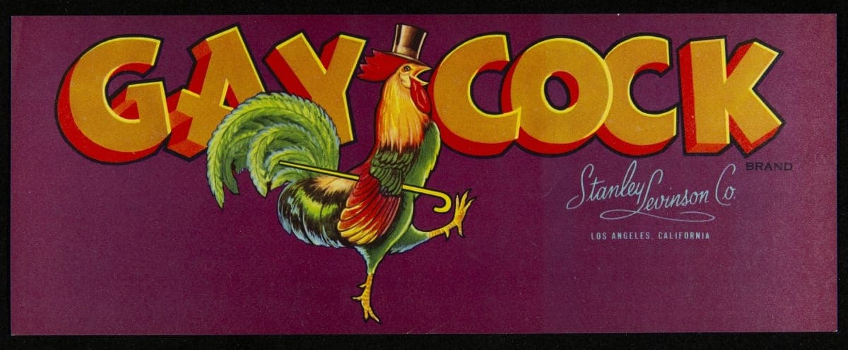 Crate Label, "Gay Cock Brand Product," 1940-1950