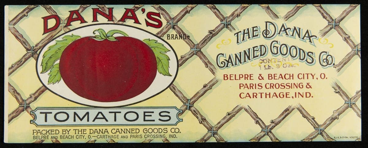 Can Label, "Dana's Brand Tomatoes," 1912-1920