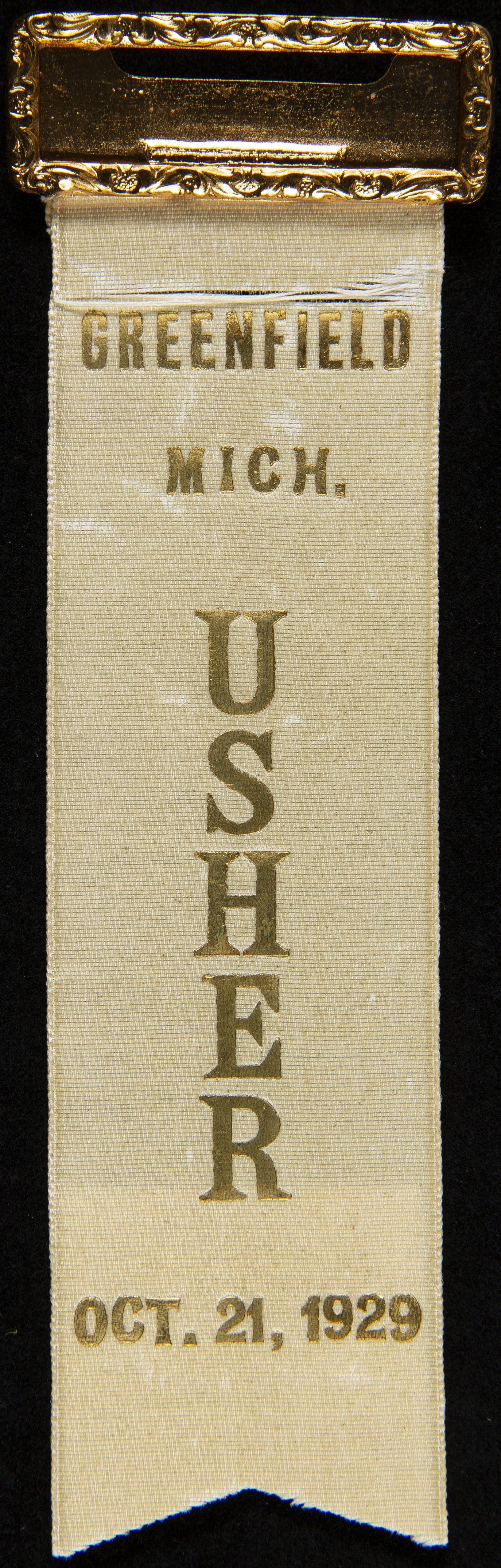 "Light's Golden Jubilee" Usher Badge, 1929