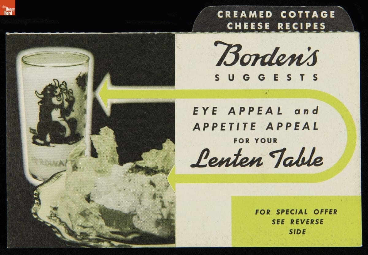Recipe Card, "Borden's Suggests Eye Appeal and Appetite Appeal for your Lenten Table," circa 1935