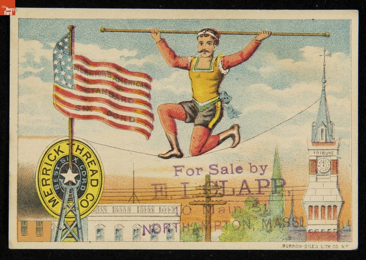 Trade Card for Six Cord Soft Finish Spool Cotton, Merrick Thread Co., 1880-1900