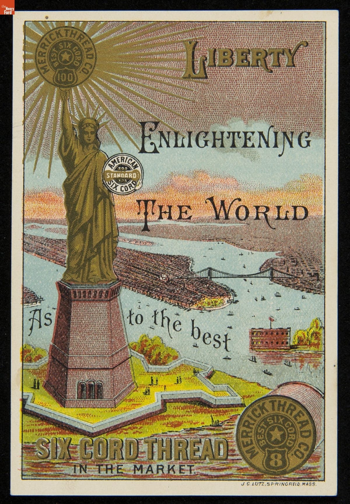 Trade Card for Six Cord Soft Finish Spool Cotton, Merrick Thread Co., circa 1886