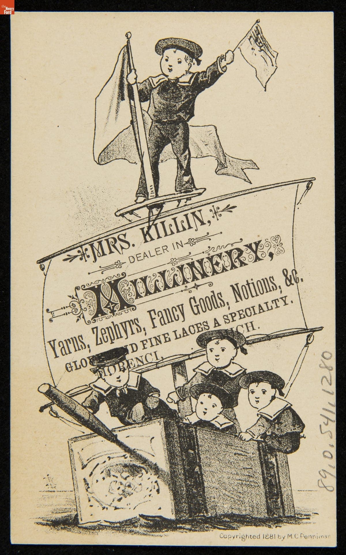 Trade Card for Mrs. Killin Millinery, 1881
