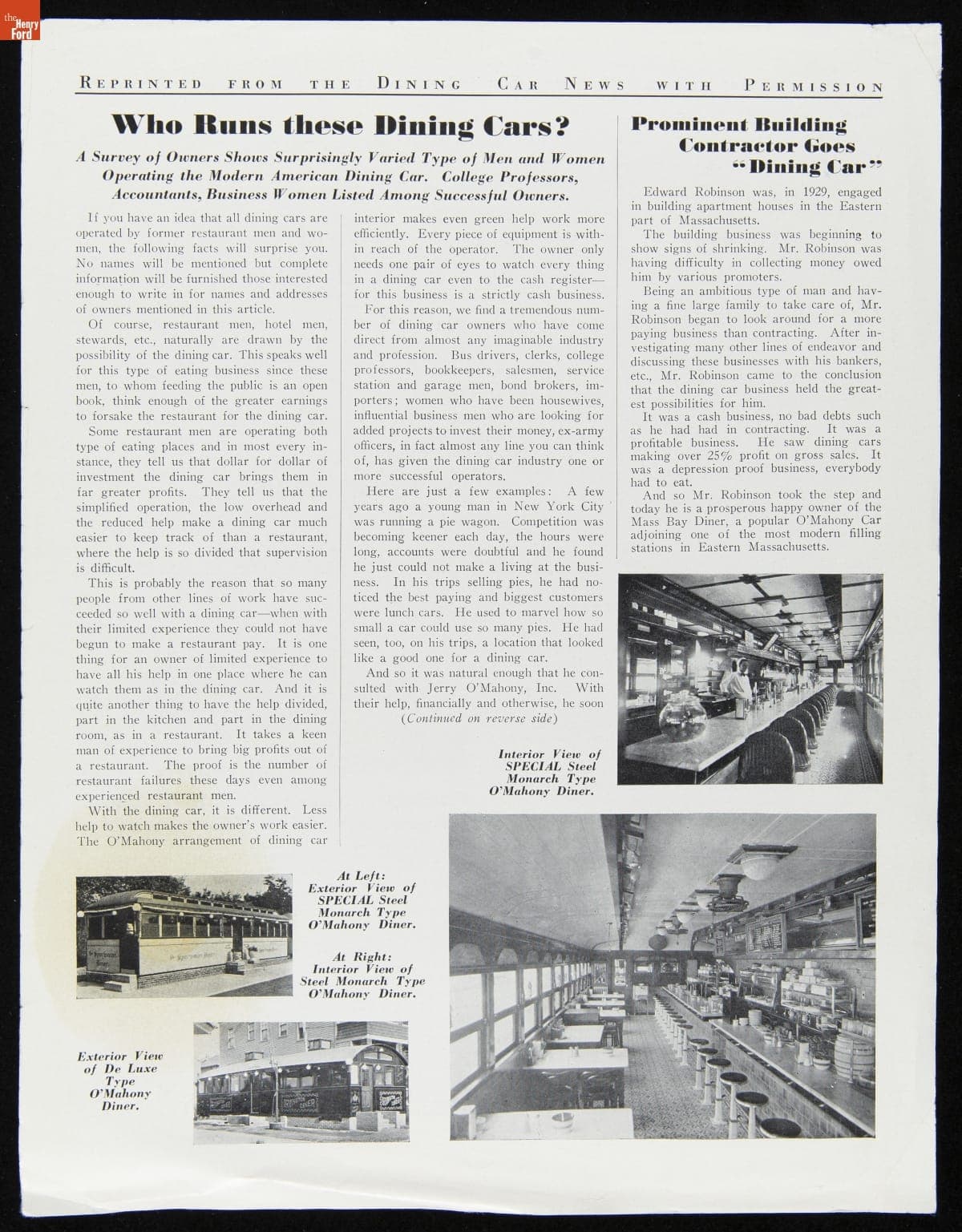"Who Runs these Dining Cars?" Reprinted from The Dining Car News, 1932-1933