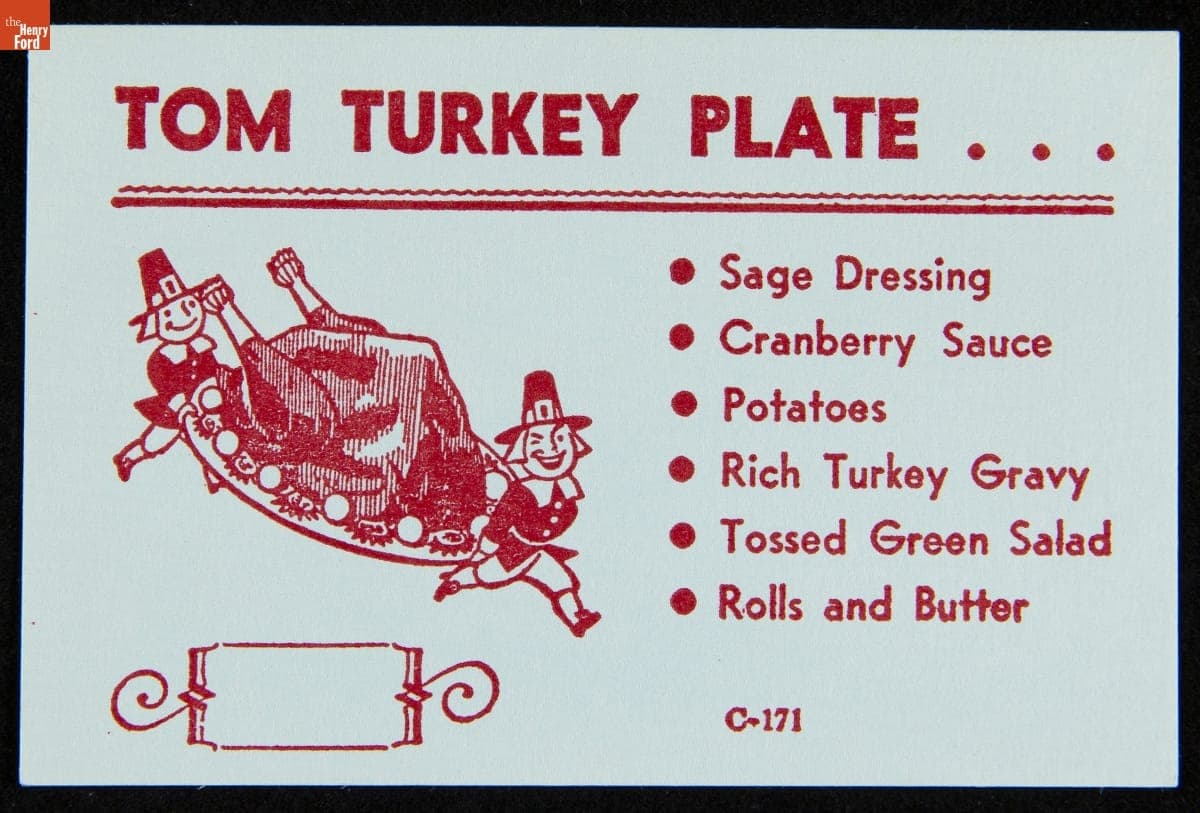 Menu-Insert Card, "Tom Turkey Plate...," 1950-1970