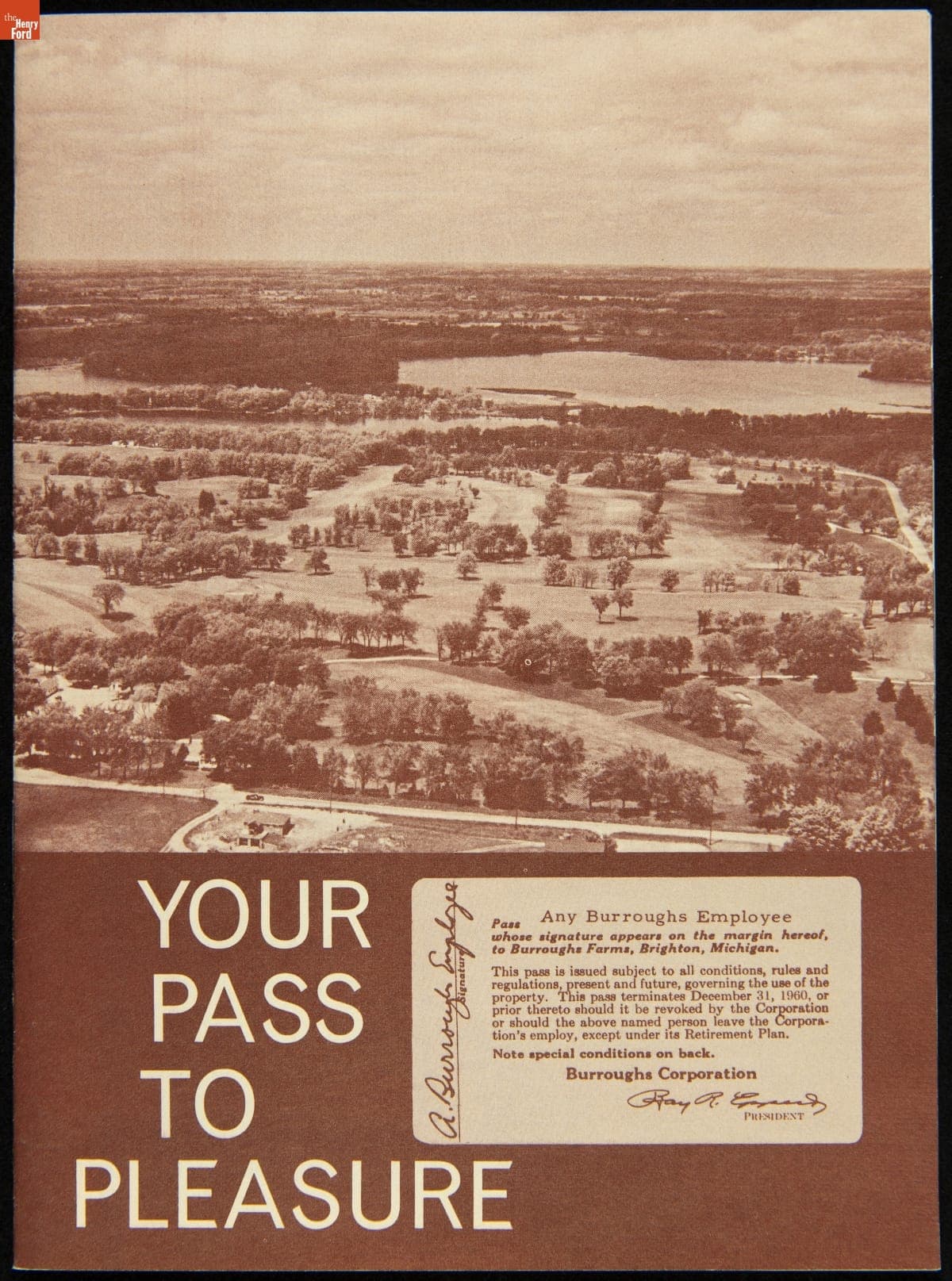 Burroughs Farms, a Recreational Center for Burroughs Employees, "Your Pass to Pleasure," 1960