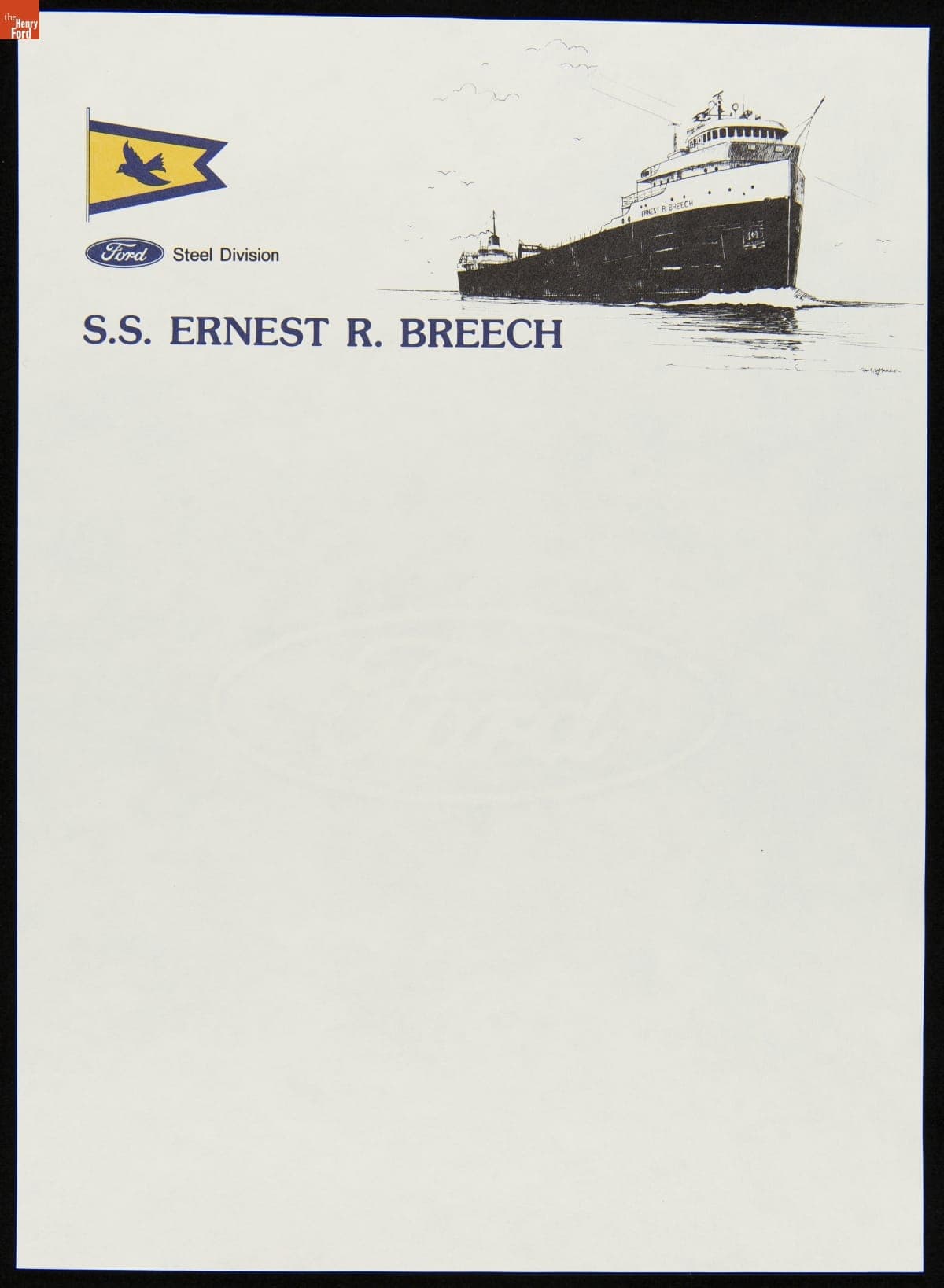 Stationery from Ford Motor Company Freighter "Ernest R. Breech," circa 1970