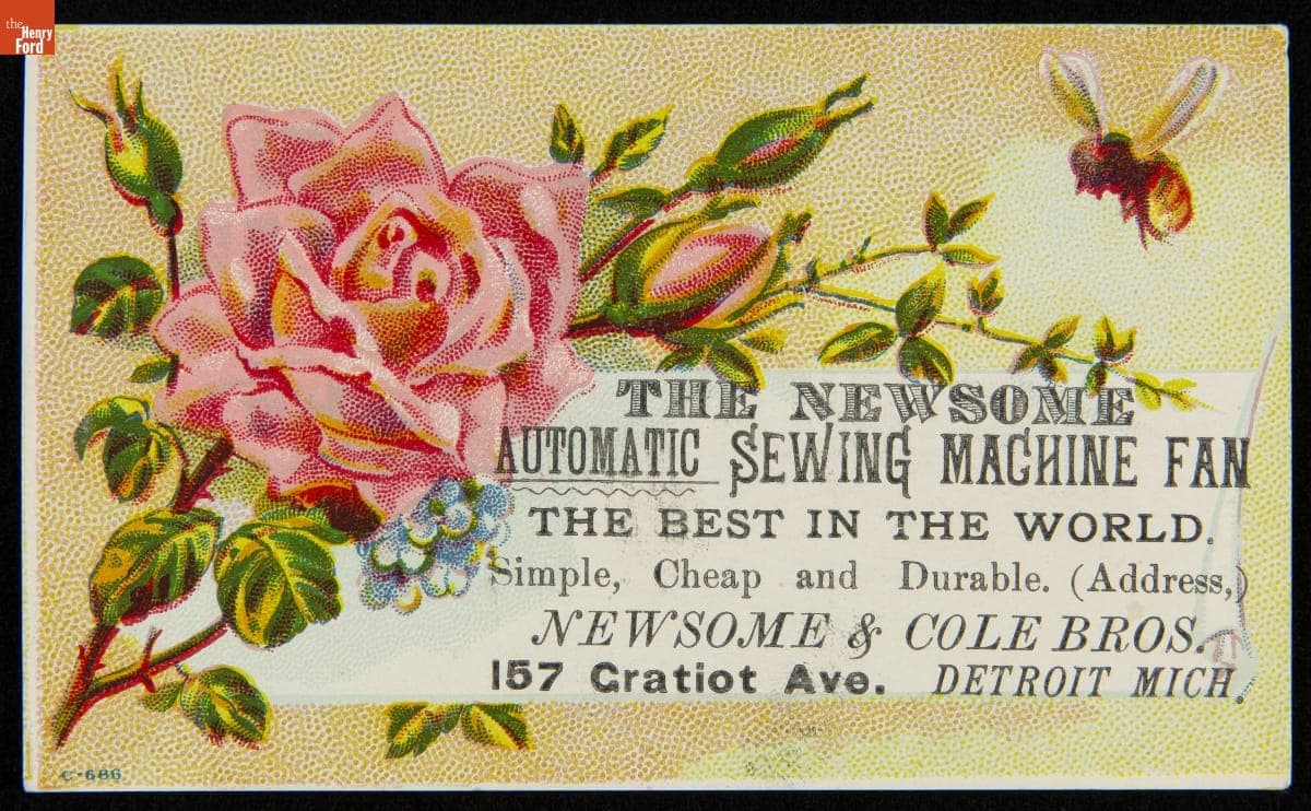 Trade Card for Automatic Sewing Machine Fans, Newsome & Cole Bros., circa 1890
