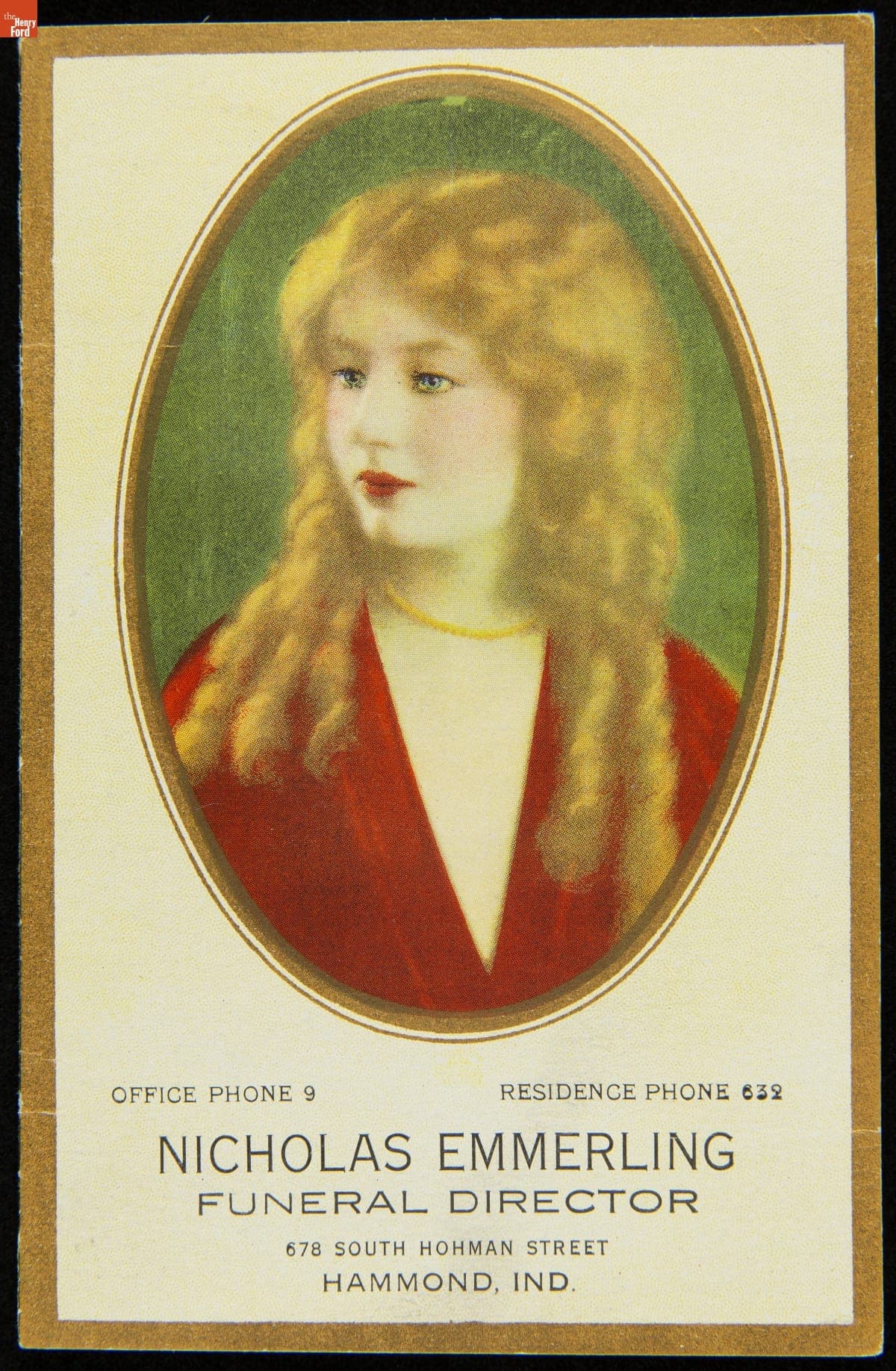 Needle Case and Advertising Card for Nicholas Emmerling, Funeral Director, Hammond, Indiana, circa 1941