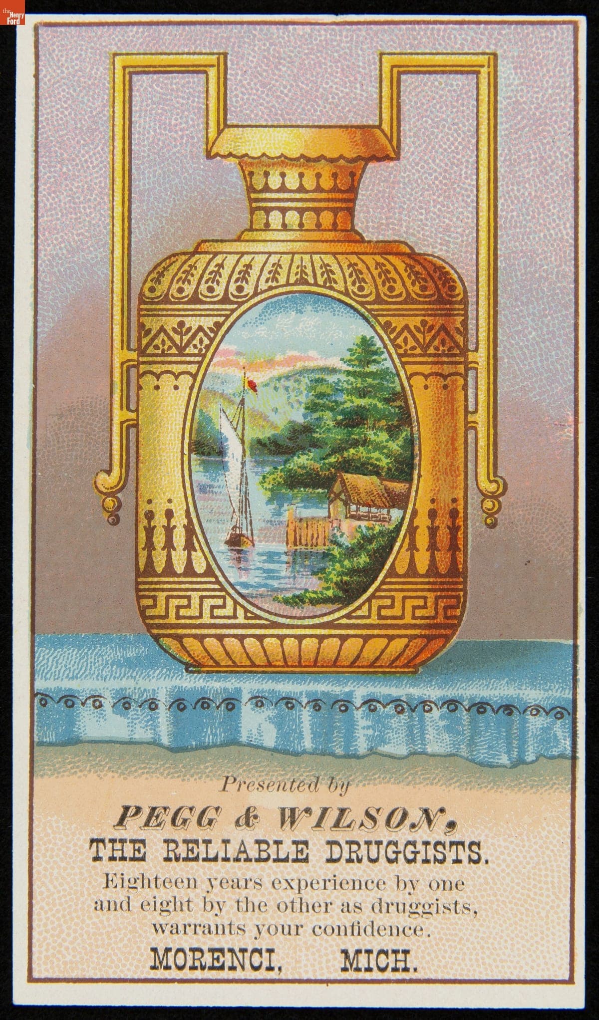 Trade Card for Druggists, Pegg & Wilson, Morenci, Michigan, 1880-1900