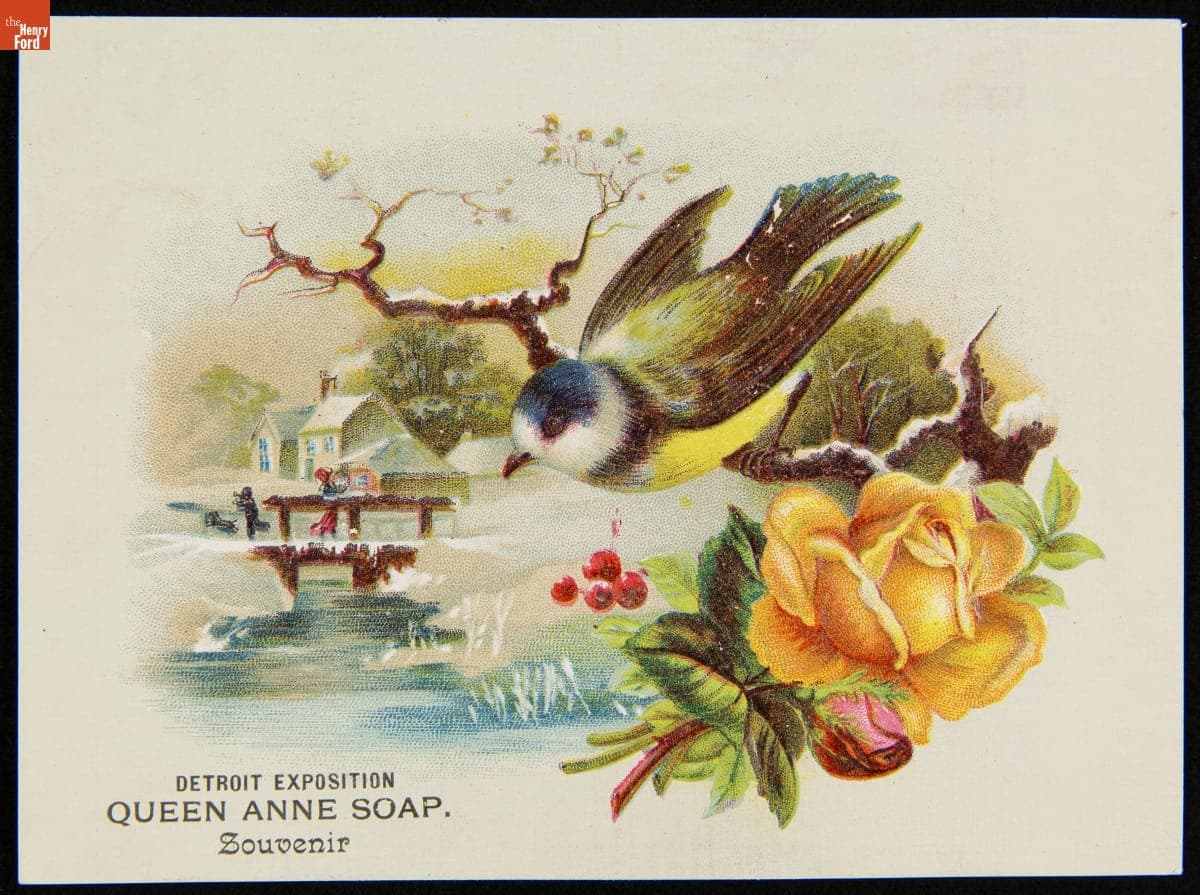 Trade Card for Queen Anne Soap, Detroit Soap Company, Detroit Exposition Souvenir, 1889
