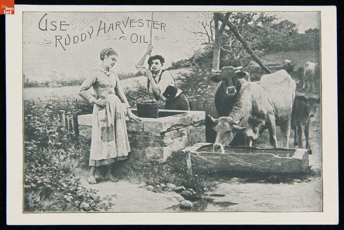 Trade Card for Harvester Oil, L.D. Mix Oil & Naptha Company, 1880-1900