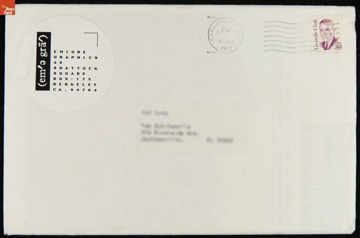 Mailer Envelope Advertising Emigre No. 6 Digital Typefaces and Pictograms, 1986