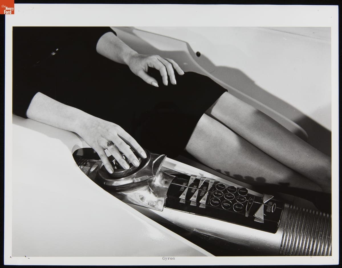 Model Operating the Center Console of a Ford Gyron, 1959-1961