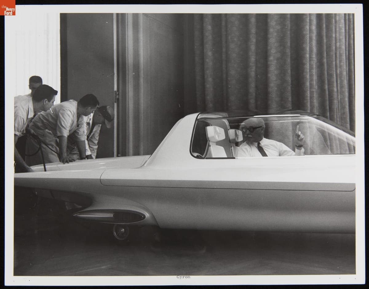 Alex Tremulus inside the Ford Gyron, 1959-1961