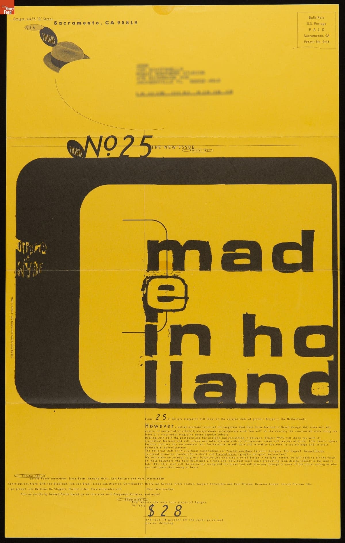 Brochure, Emigre No. 25, "Made in Holland," 1991