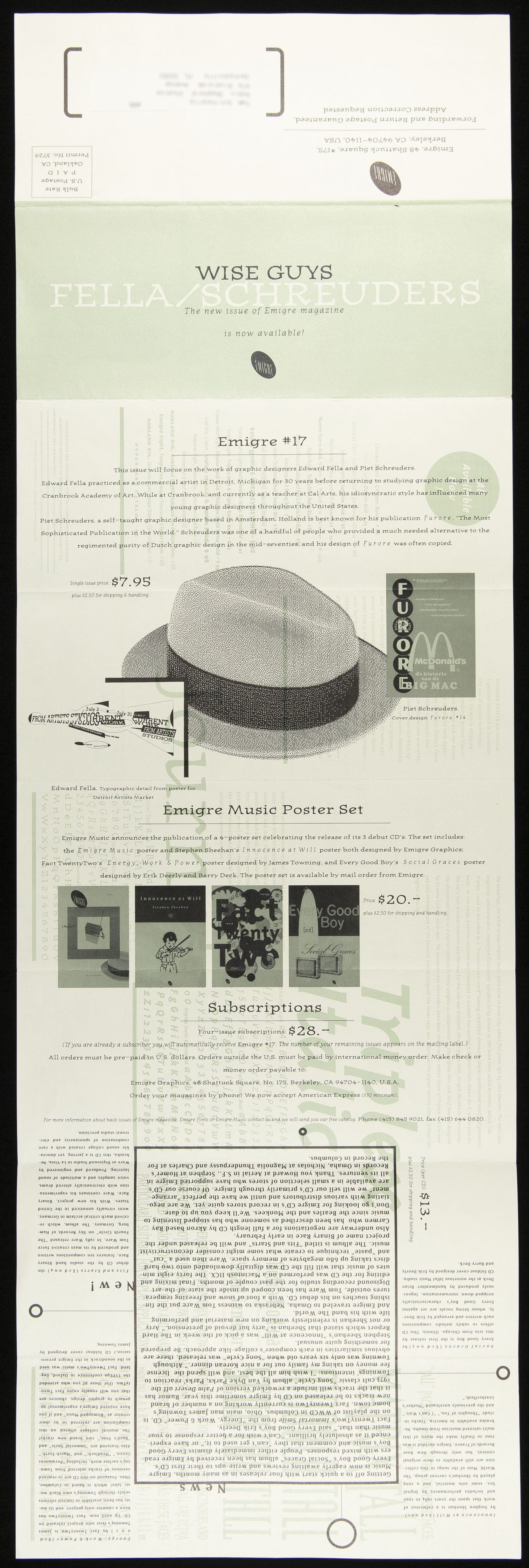 Brochure, Emigre No. 17, "Wise Guys," 1990