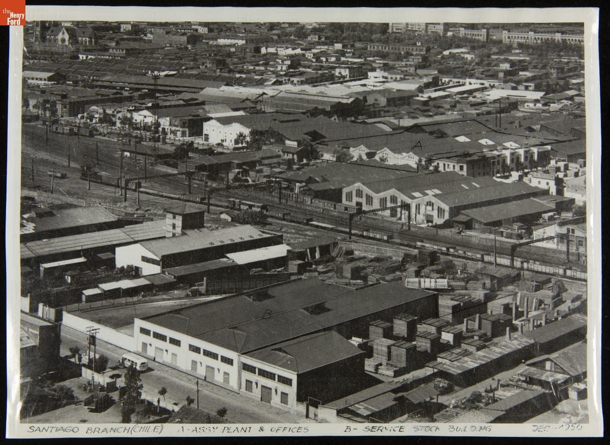 Aerial View of Ford Motor Company Branch in Santiago, Chile, November 30, 1950