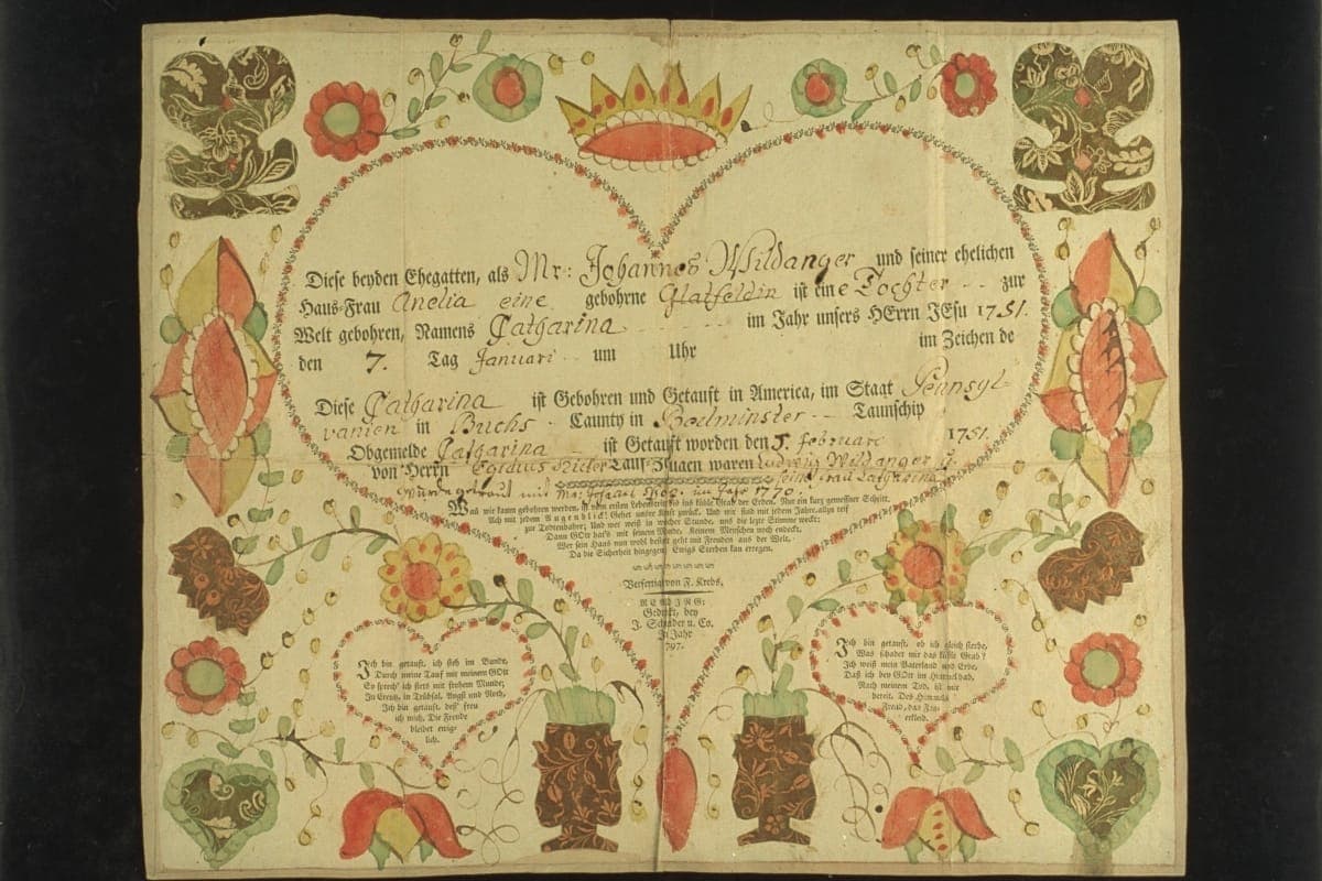 Birth and Baptismal Certificate for Catharina Wildanger, 1797