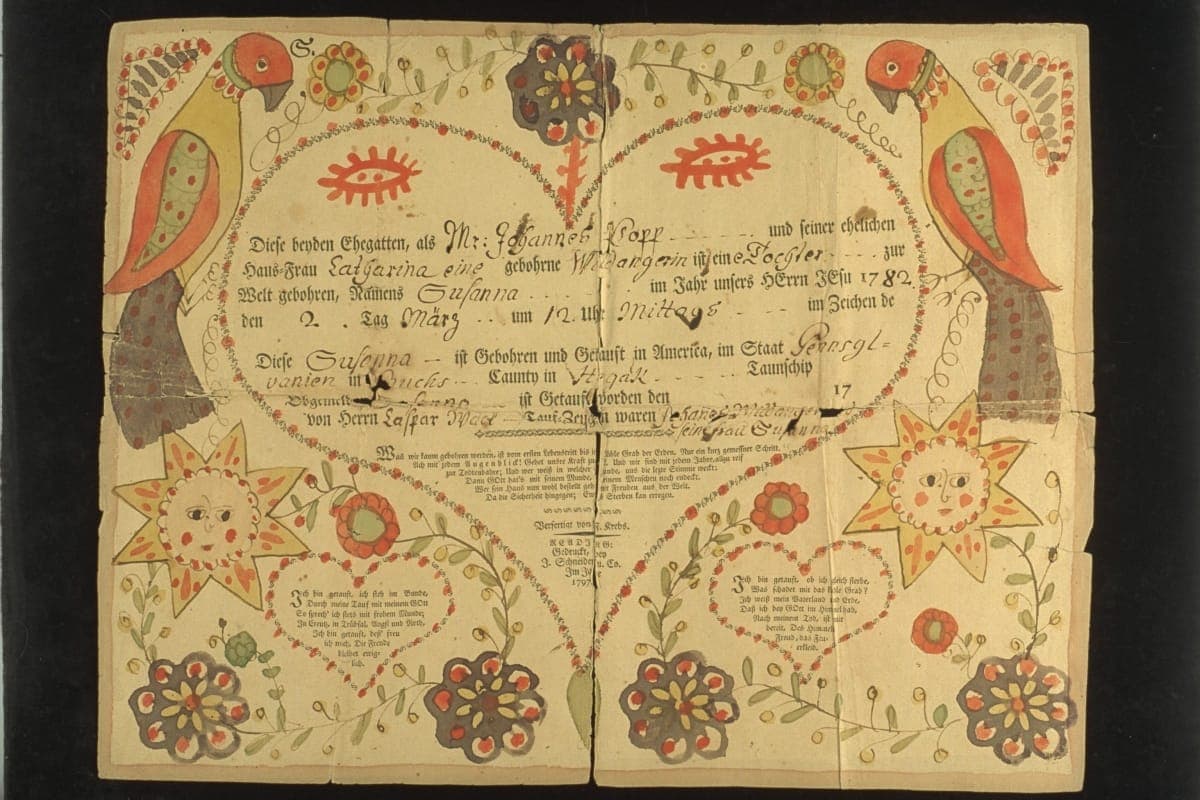 Birth and Baptismal Certificate for Susanna Popp, 1797