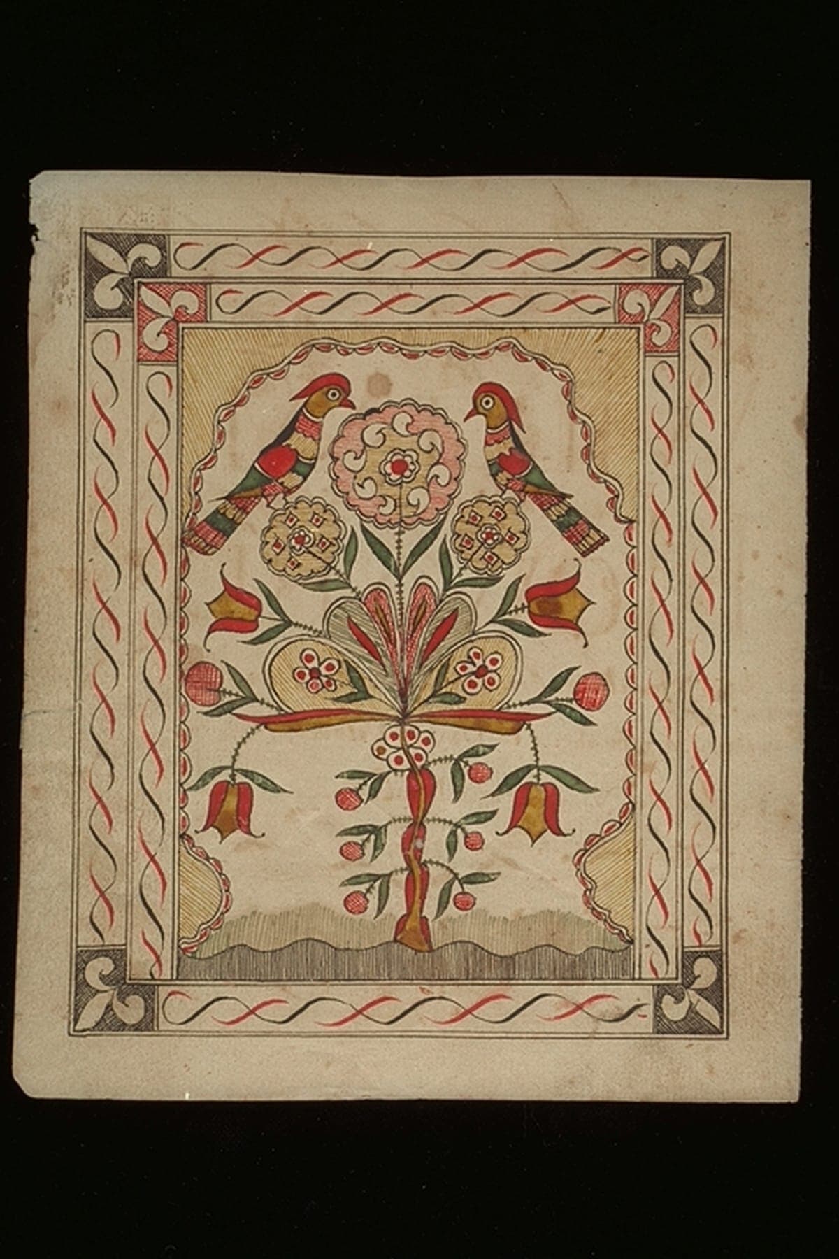 Drawing of Confronted Birds with Flowers, circa 1820