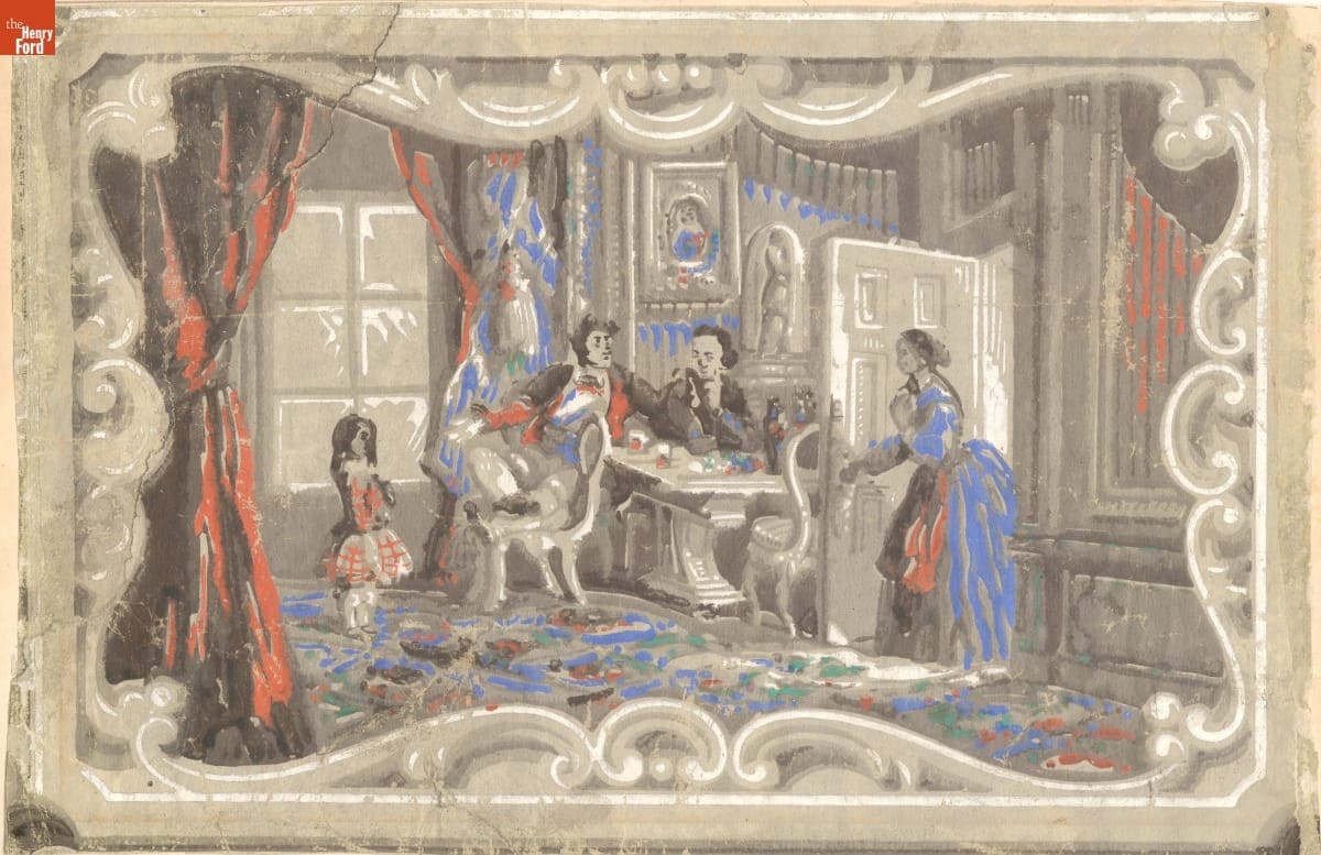 Wallpaper Fragment with Scene from Uncle Tom's Cabin, Used at Crotta House, circa 1852