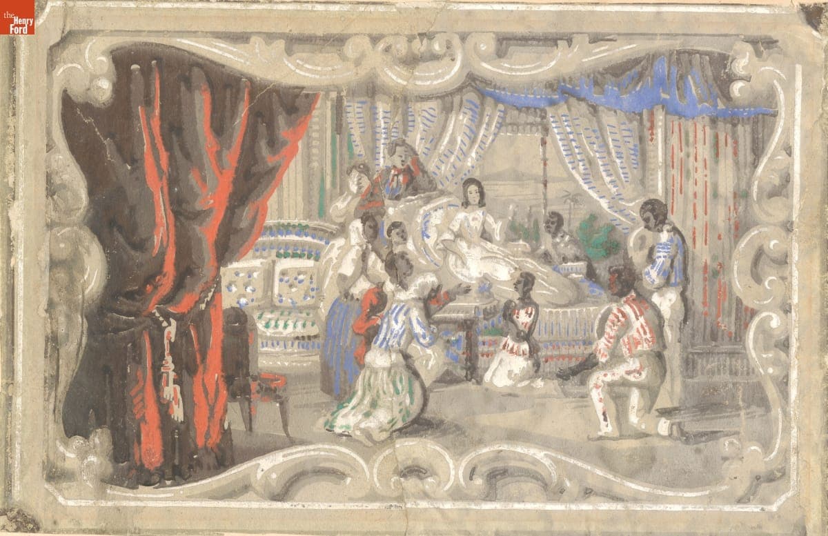 Wallpaper Fragment with Scene from Uncle Tom's Cabin, Used at Crotta House, circa 1852
