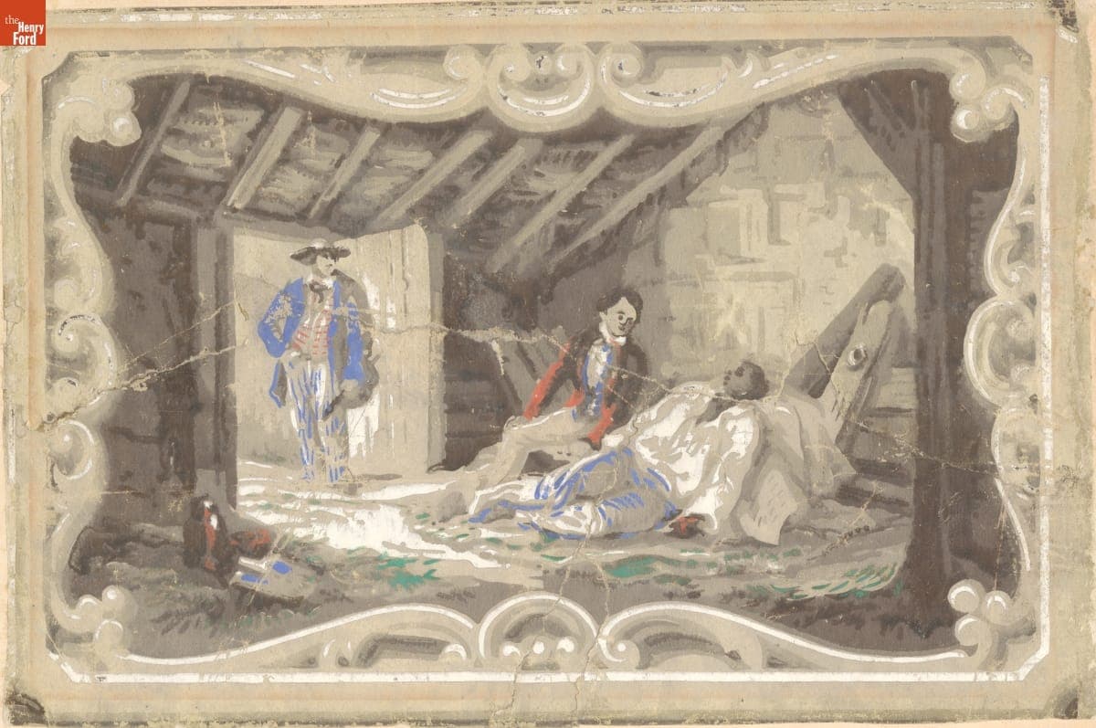 Wallpaper Fragment with Scene from Uncle Tom's Cabin, Used at Crotta House, circa 1852