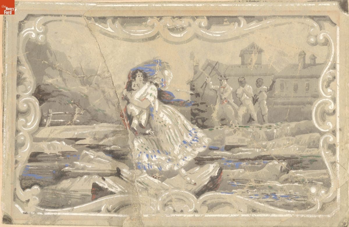 Wallpaper Fragment with Scene from Uncle Tom's Cabin, Used at Crotta House, circa 1852