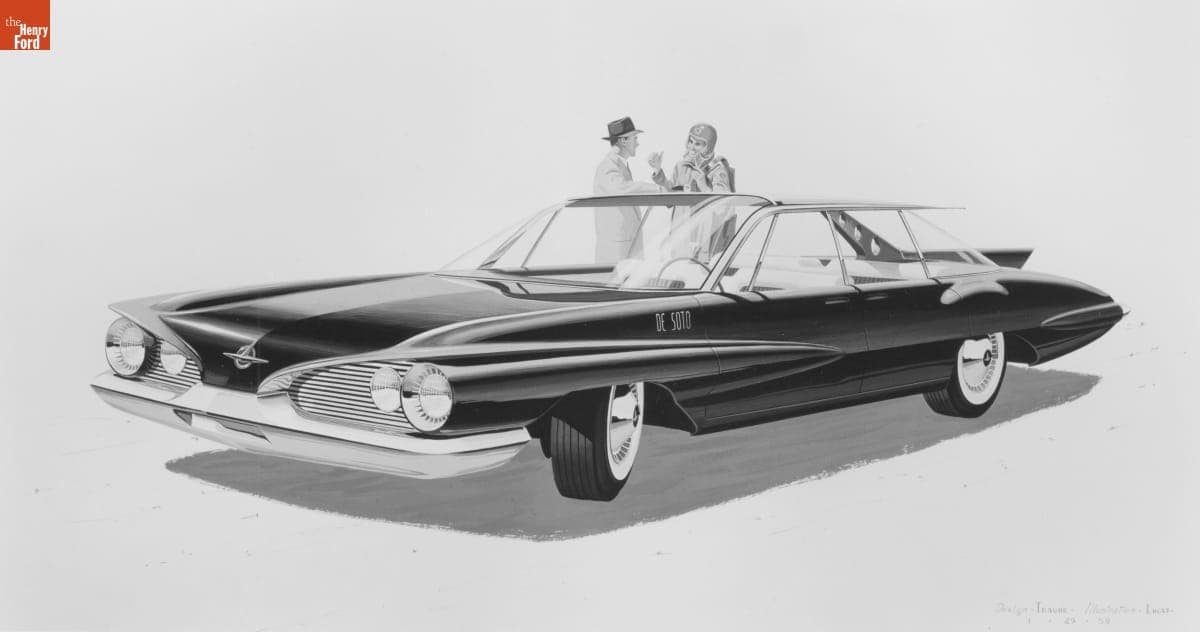 Bill Lucas Drawing of a Design Idea by Richard Teague for a Chrysler DeSoto Car, 1959