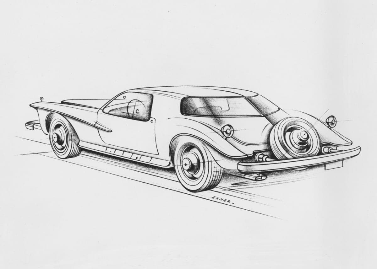 Photograph of a Drawing by Virgil M. Exner, Stutz Blackhawk Automobile, circa 1968