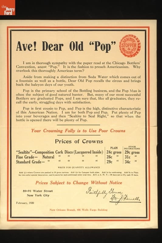 Advertising for Sealtitle Bottle Stoppers, February, 1920, "Ave! Dear Old 'Pop'"