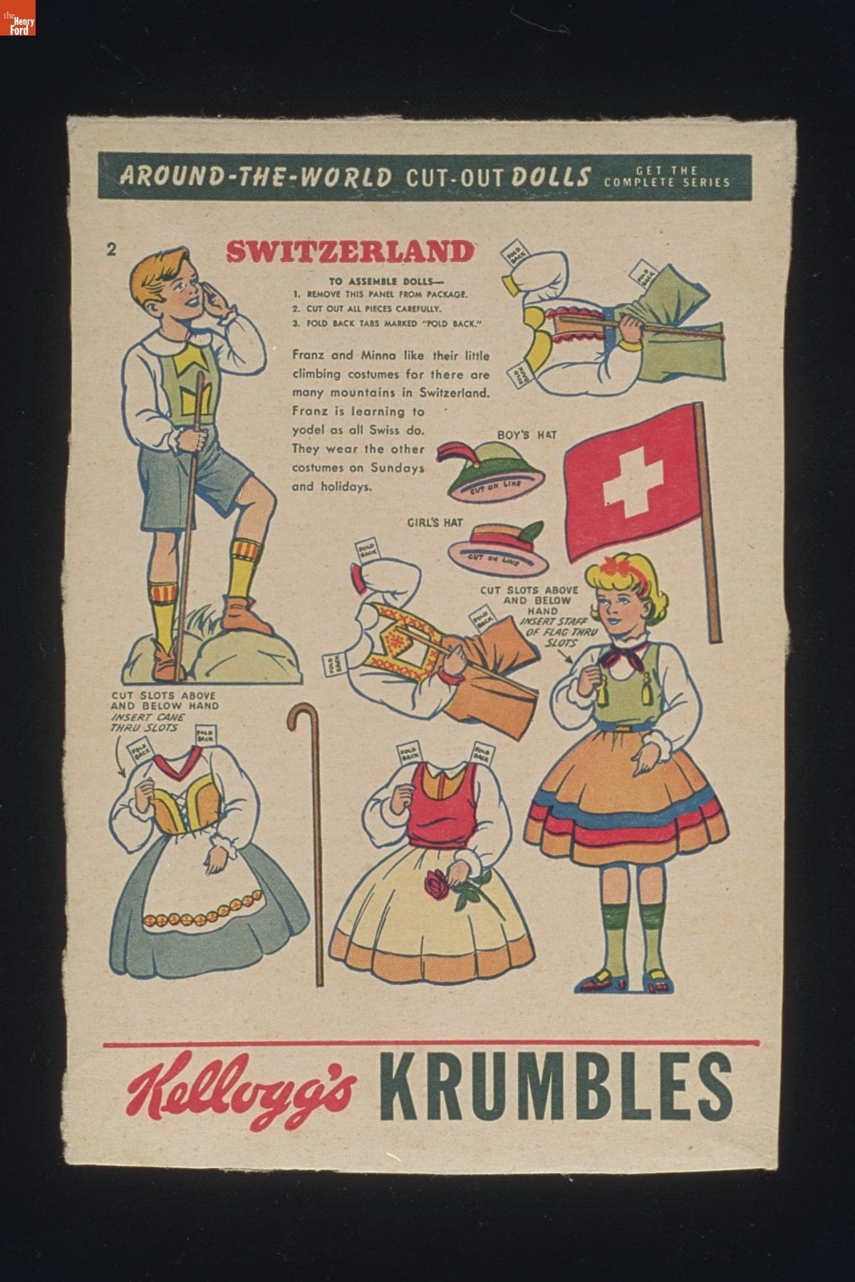 Kellogg's Krumbles Around-the-World Cut-Out Dolls, Switzerland, 1946-1949