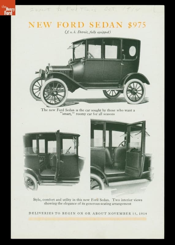 Advertisement for Ford Model T Sedans and Coupelets, October 1914